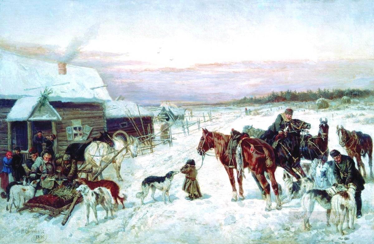 nikolai sverchkov at the winter hunting Oil Paintings